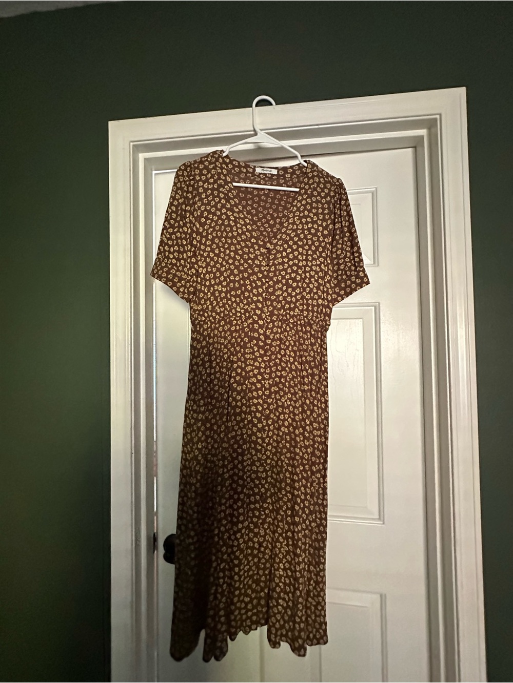 Madewell Brown Floral Midi Dress with Cream Print